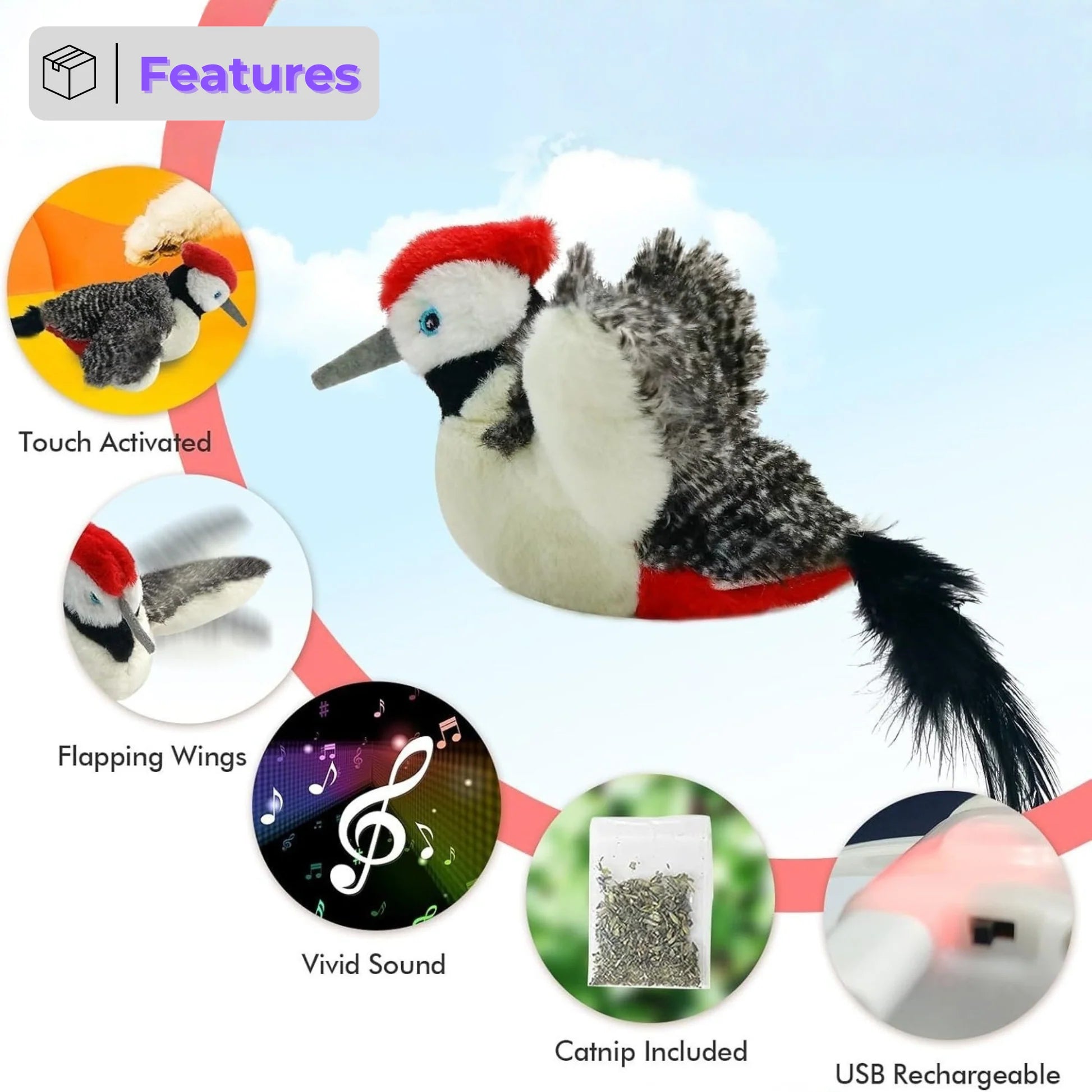 Lifelike Bird Cat Toy with Flapping Wings & Automatic Rest