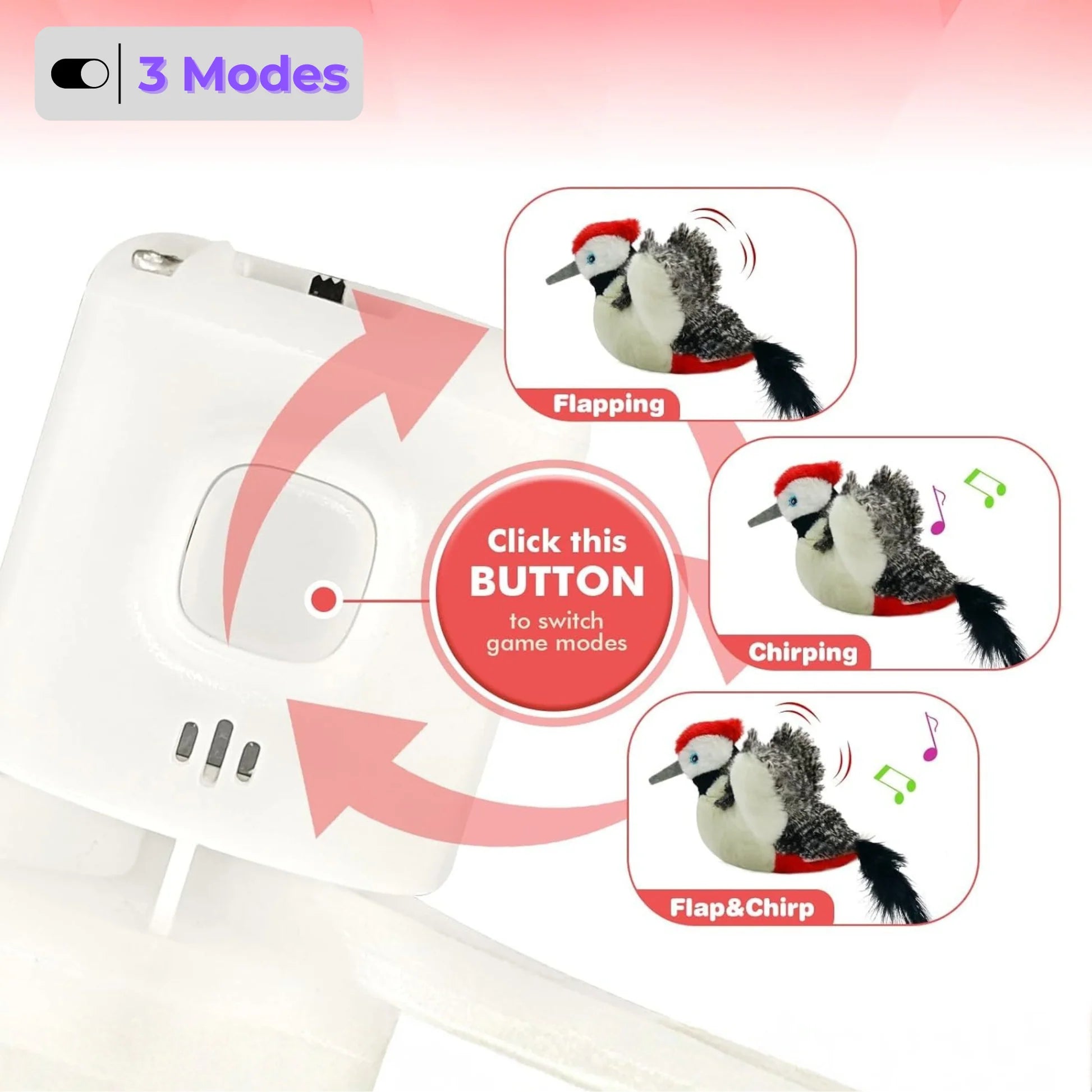 Lifelike Bird Cat Toy with Flapping Wings & Automatic Rest