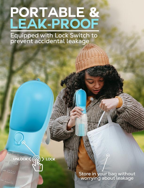 3-in-1 Pet Travel Bottle: 20oz Water, Food & Poop Bag Dispenser, Leakproof