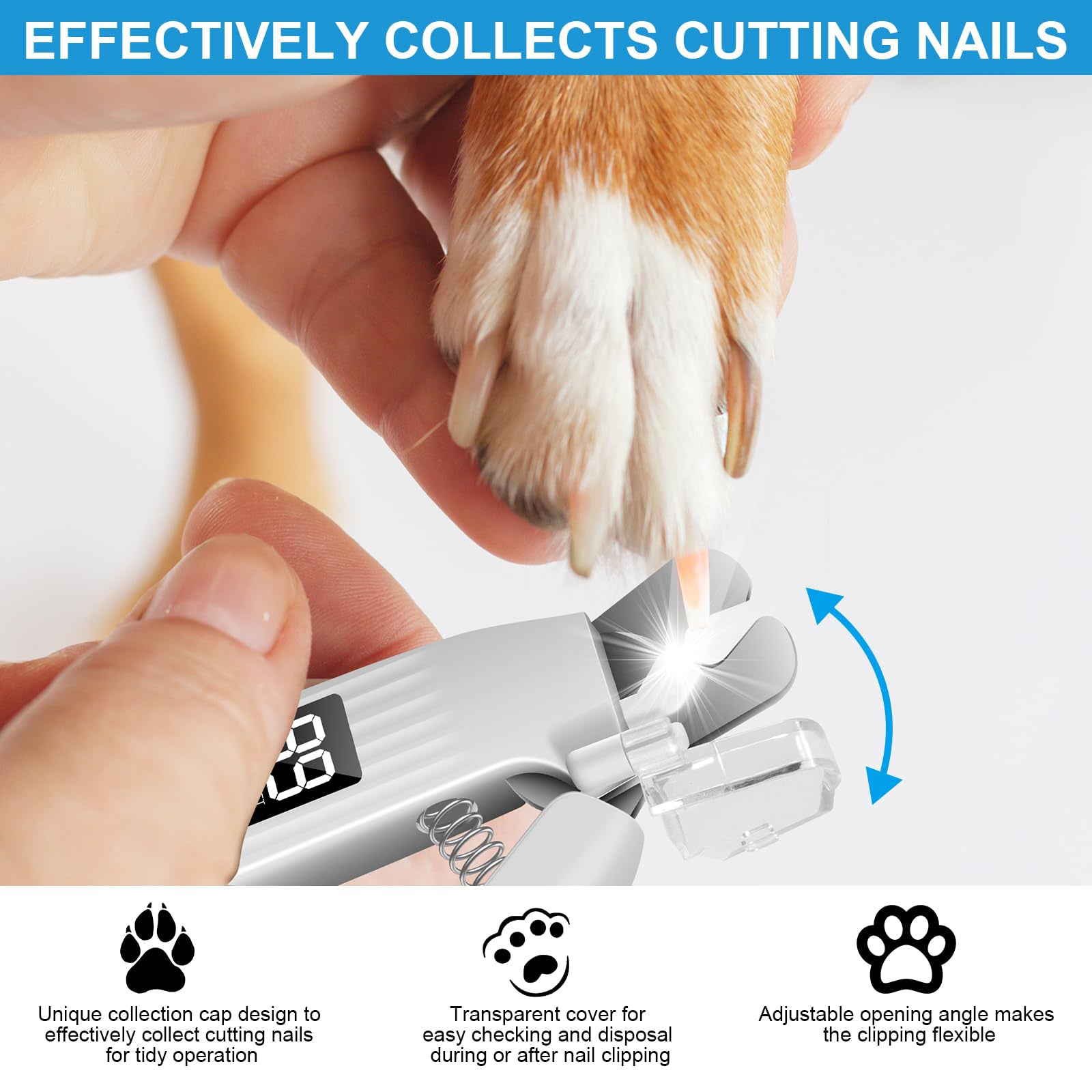2-in-1 Pet Nail Clipper & Grinder with LED Light, Quiet & Safe Trimming