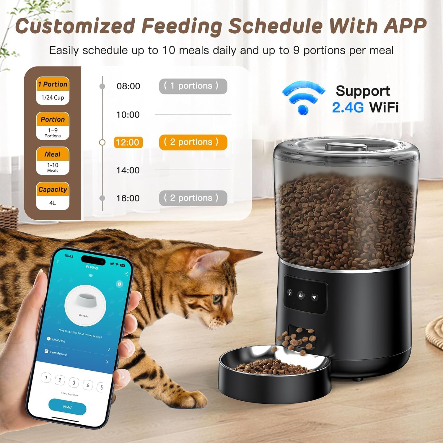 4L Smart WiFi Pet Feeder with App, Custom Voice Message & Freshness Lock