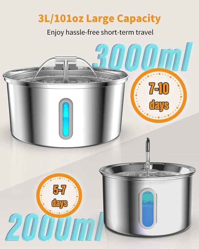 Smart Cordless Pet Water Fountain 3.2L with Motion Sensor & 304 Steel
